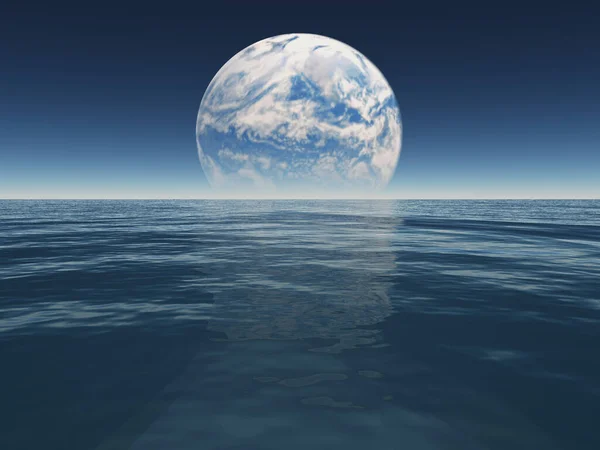 Océan Mer Monde Extraterrestre Eau Terrestre Avec Lune Terraformée Delà Image En Vente