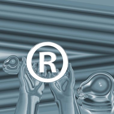 Kayıtlı bir fikir. Ampullü kayıtlı semboller. 3d oluşturma.