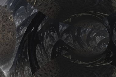 Duvarlarında koyu çizgiler olan soyut bir tünel.