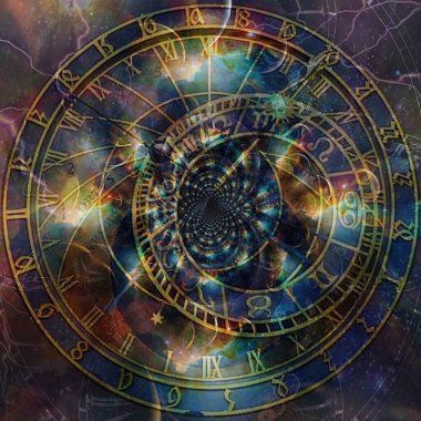 abstract background with clock and fractal elements