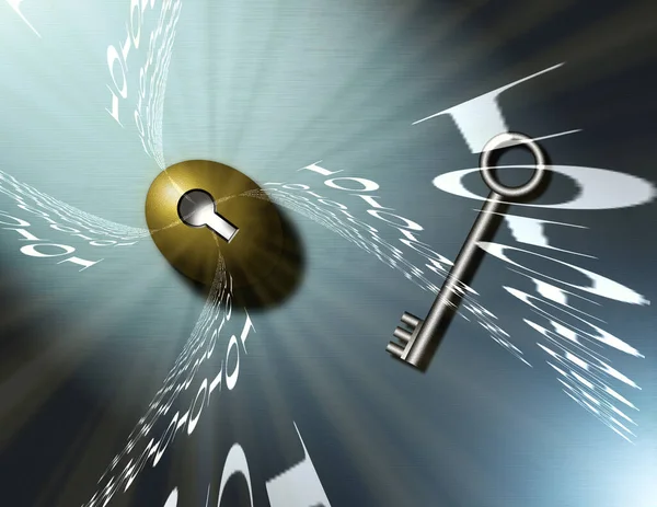 Swirling Binary Code Silver Key Nestegg — Stock Photo, Image