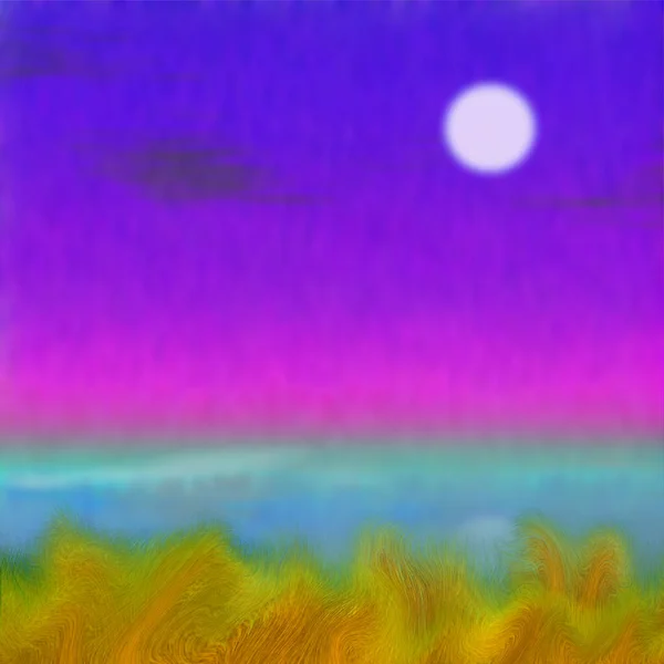 神秘的な夕日の絵 キャンバス上の油 — ストック写真