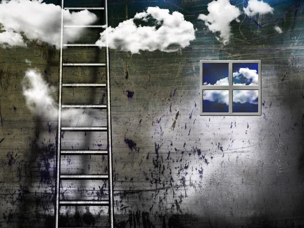 Grunge Composition Clouds Ladder Rendering — Stock Photo, Image