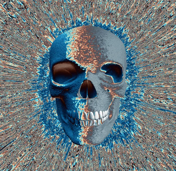 Totenkopf Mit Blauem Muster Auf Weißem Hintergrund — Stockfoto