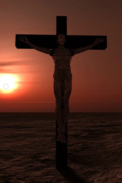 Crucified Cyborg Empty Landscape Rendering — Stock Photo, Image