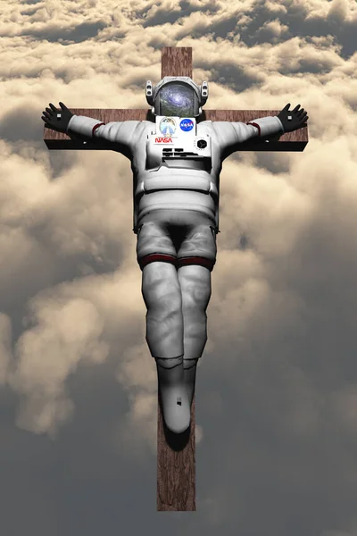 Astronauta Crucificado Cielo Renderizado — Foto de Stock