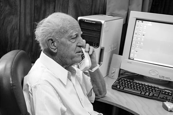 Senior Man Working Computer Office — Stock Photo, Image