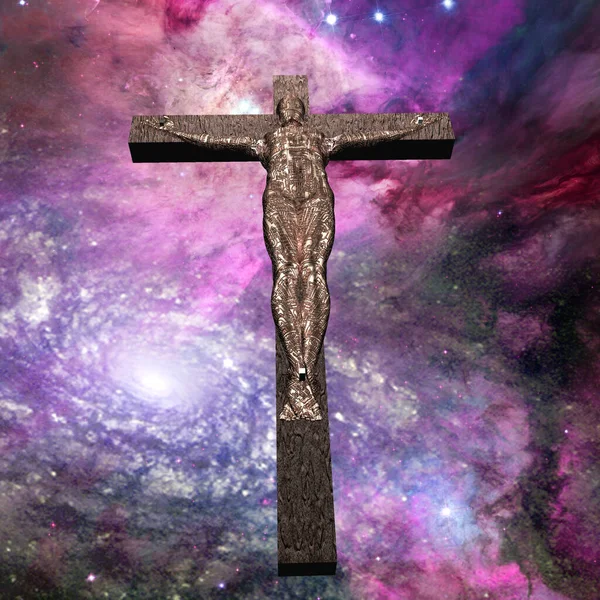 Crucified Cyborg in Space — Stock Photo, Image