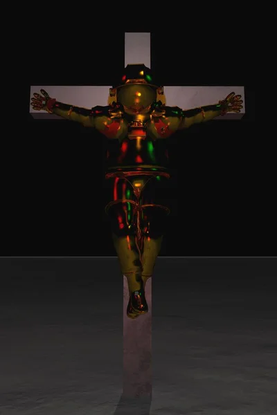 Astronauta Crucificado. Renderização 3D — Fotografia de Stock