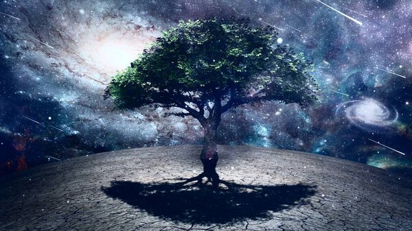 Tree of life. Sci-fi art. 3D rendering