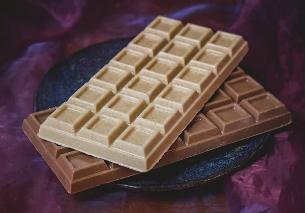Vegetarian Chocolate Plate Handmade White Milk Chocolate — Stock Photo, Image