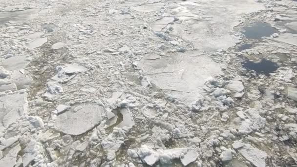 Gebroken ijsschotsen drijven op de rivier — Stockvideo