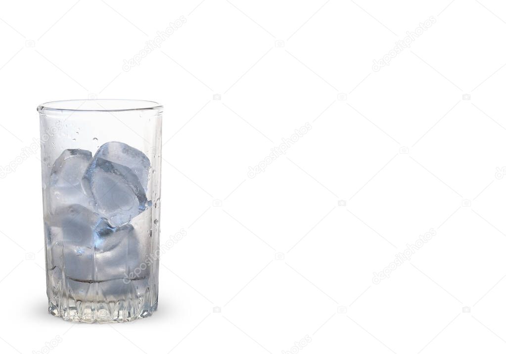 A glass of ice on a white background.Copy space.