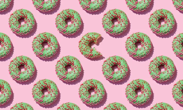 Зелений Безшовний Візерунок Пончика Рожевому Фоні Закрити — стокове фото