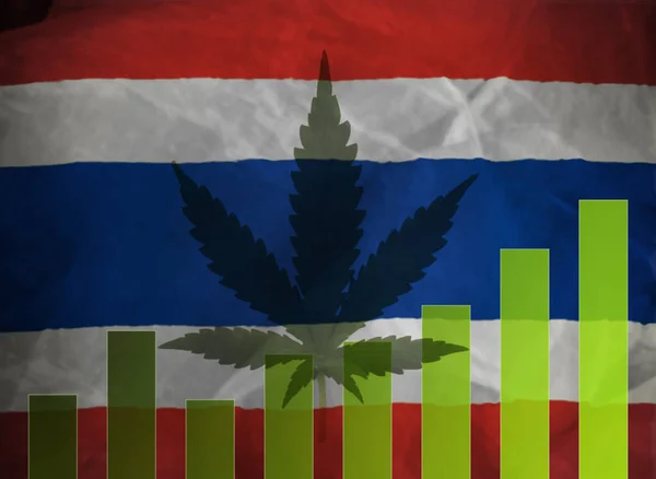 Gröna Blad Hampa Och Nationell Flagga Thailand Begreppet Medicinsk Cannabis — Stockfoto