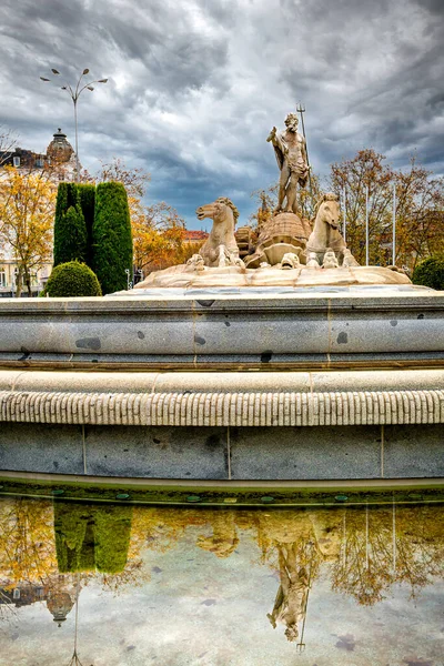 Madrid Spain December 2020 Neptune Fountain Center Madrid 18Th Century — Stock Photo, Image