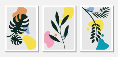 Yaprak el çizimi duvar sanatı. Baskı, kapak, duvar kâğıdı minimalisti için soyut şekilli.