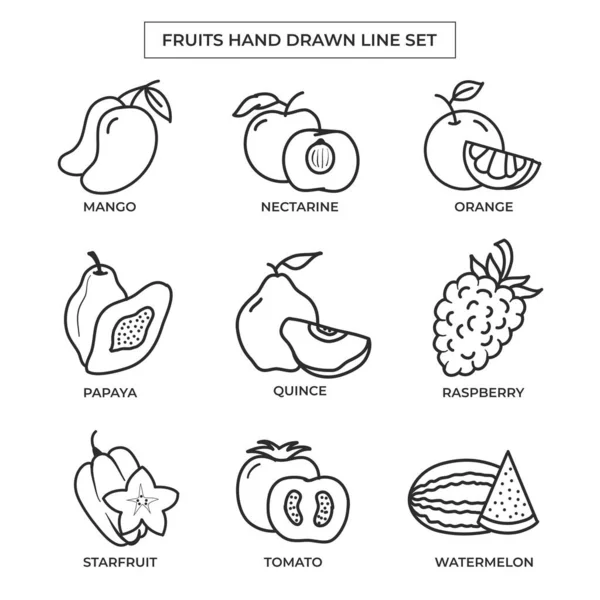 Owoce Ręcznie Rysowane Linii Zestaw Sztuki — Wektor stockowy