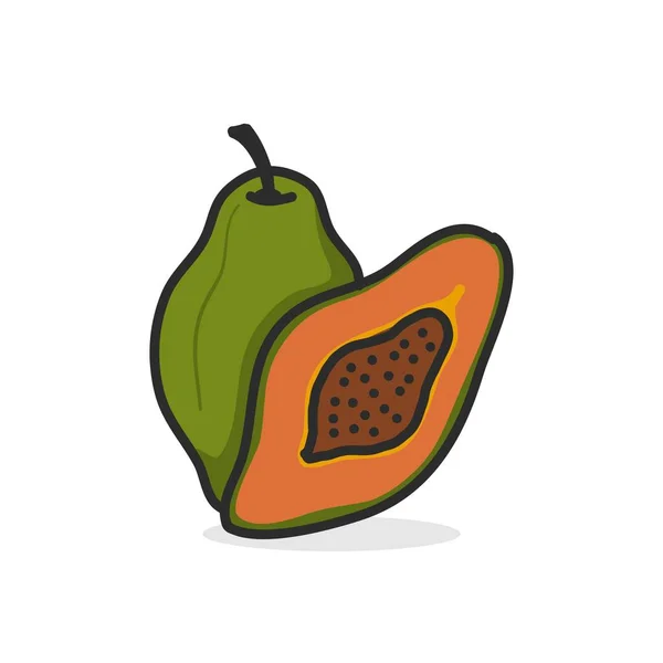 Papaya Handritad Illustration Platt Färg — Stock vektor