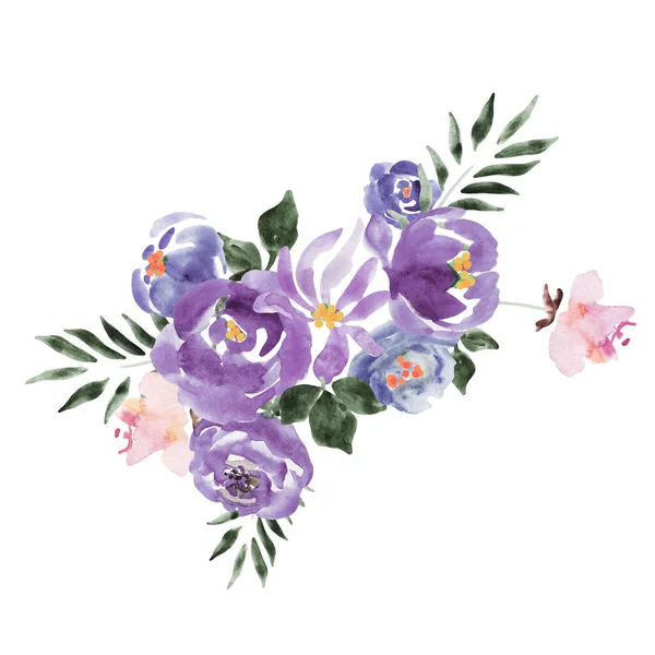 美しい紫色の花と葉は白で隔離され — ストック写真