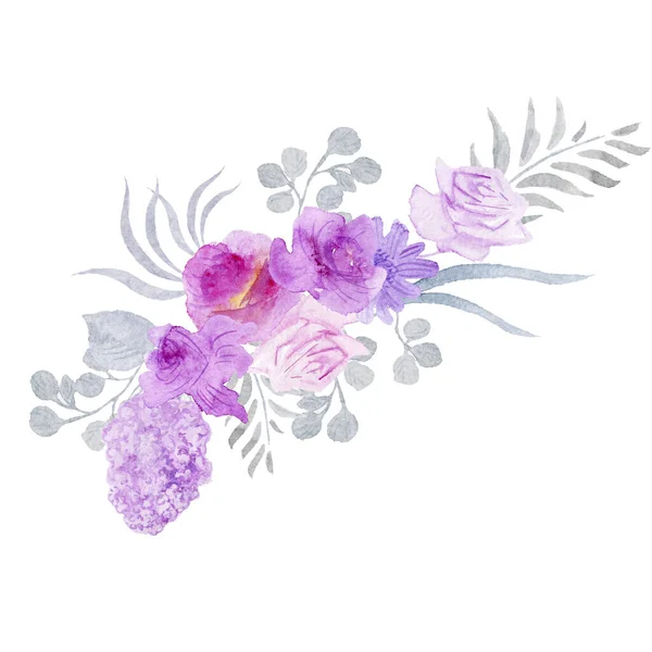 Hermosas Flores Púrpuras Hojas Aisladas Blanco — Foto de Stock