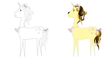 Güzel tek boynuzlu atlar beyaz üzerinde izole edilmiş.