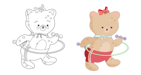 Lustige Teddybären Machen Übungen Hintergrund Mit Herzen — Stockvektor