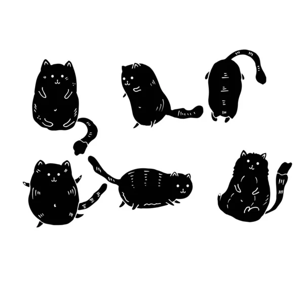 Divertidos Adorables Gatos Negros Personajes — Vector de stock