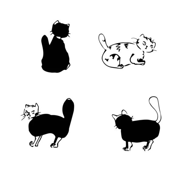 Divertido Adorable Gatos Caracteres Aislado Blanco — Vector de stock