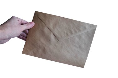 cropped view of man holding blank envelope on white background