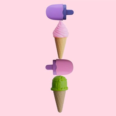 Pembe arka planı olan dondurma külahları.