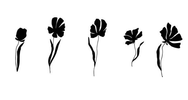 Set Black Silhouettes Flowers Vector Illustration — Stock Vector