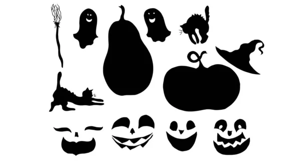 Halloween Abóboras Fantasma Morcego Bruxas Chapéu Vetor Fundo — Vetor de Stock