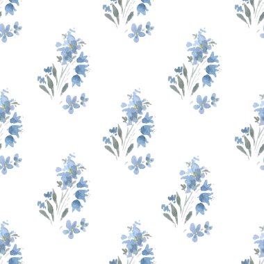 Güzel çiçek ve yaprakların suluboya çizimi, pürüzsüz desen