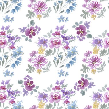 Güzel çiçek ve yaprakların suluboya çizimi.