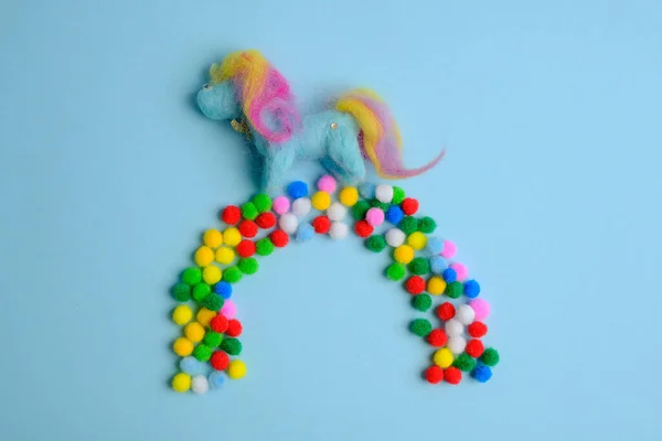 Blue Woolen Unicorn Rainbow — Stock Photo, Image