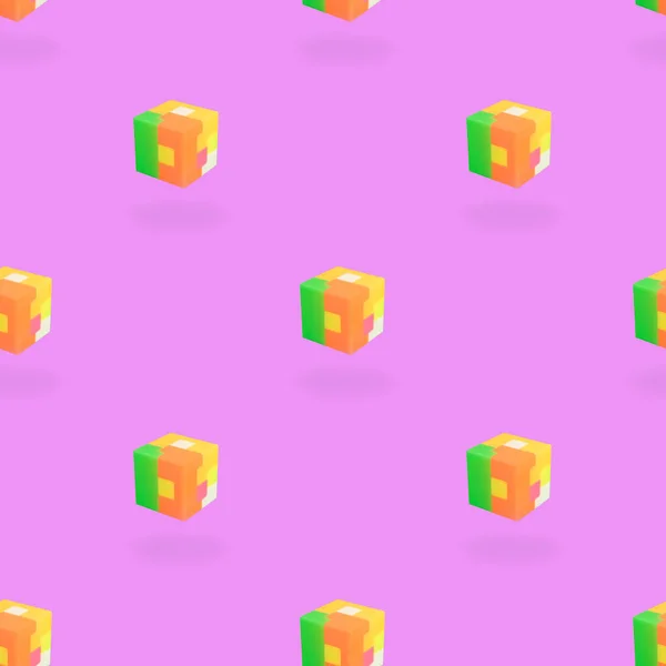 Multi-colored cube puzzles on a purple background.