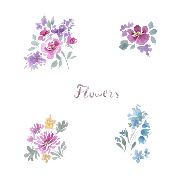 Λεπτά Λουλούδια Ακουαρέλας Καλοκαιρινή Τέχνη — Φωτογραφία Αρχείου
