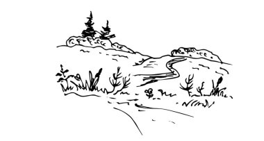 Bir peyzaj çiziminin vektör çizimi 