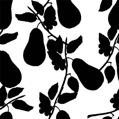 Dallardaki armutlar. Vektör çizimi. Siyah siluet.