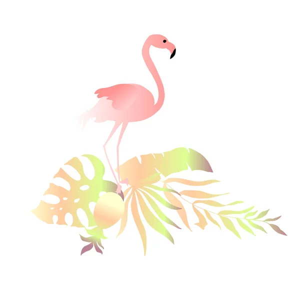 Flamant Rose Dans Les Feuilles Palmier Tropical Illustration Vectorielle — Image vectorielle