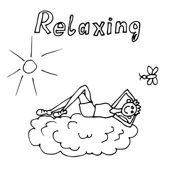 Vector Illustration Cute Cartoon Man Relaxing — Stock Vector