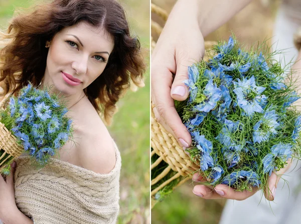 Happy young woman with a bouquet — Stock Photo, Image