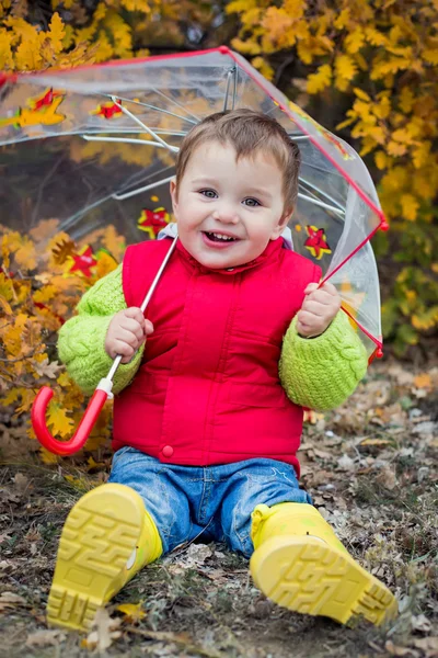 Autumn portrait of a happy kid toddler — Stock Photo, Image