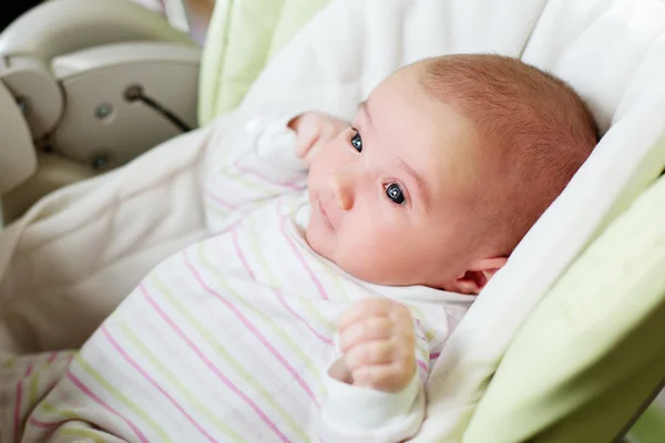 Portrait of a newborn girl in a highchair — Stock Photo, Image