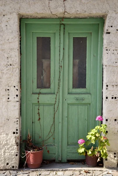 古い緑の木製のドア — ストック写真