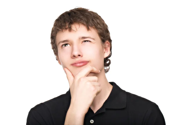 Young man thinking isolated on white background — Stock Photo, Image