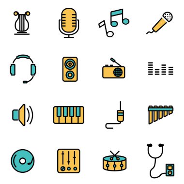 Trendy flat line icon pack for designers and developers. Vector line music set
