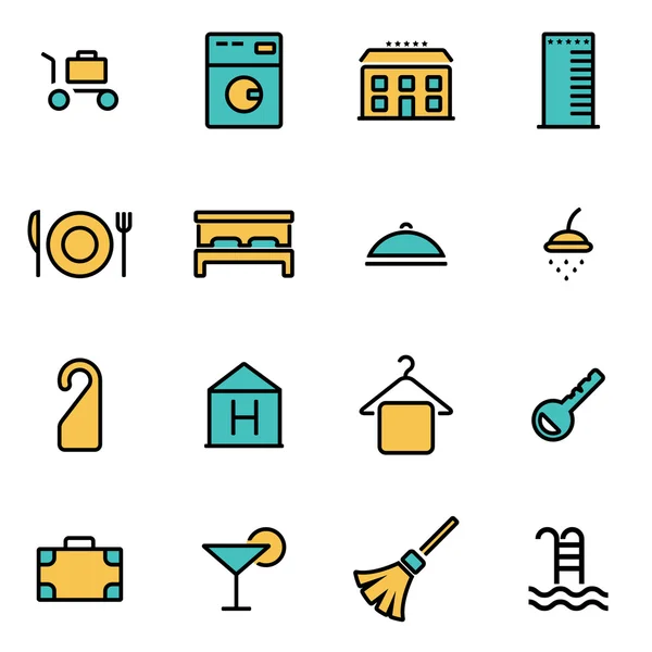 Trendy flat line icon pack for designer and developers. Векторный набор отелей — стоковый вектор