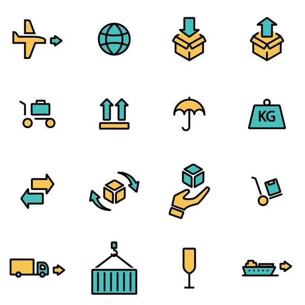 Trendy flat line icon pack for designer and developers. Логистическое множество векторных линий — стоковый вектор